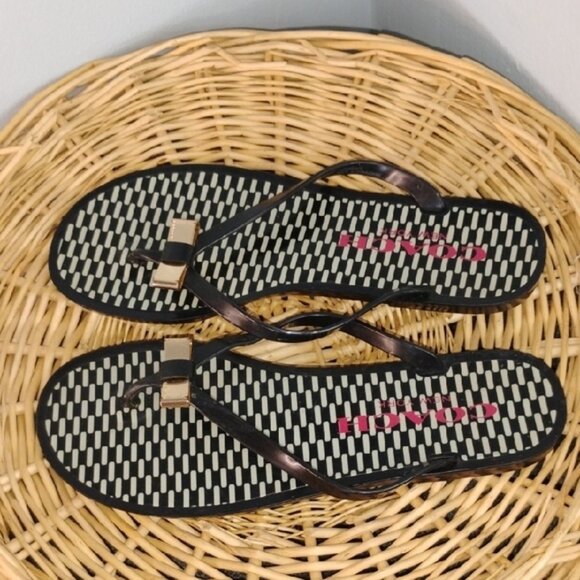 Coach Black and White Jelly Bow Details Thong Sandals Size 10 B Casual Designer - Picture 3 of 10